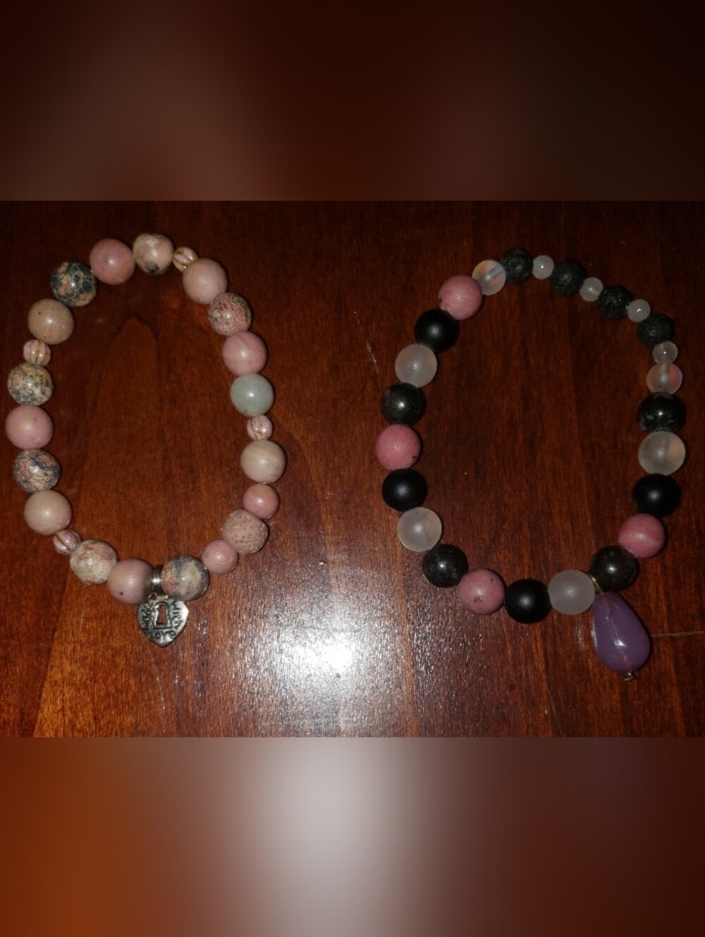 2 HANDMADE Beaded Women's Bracelets - Natural Stone and Matte Beads